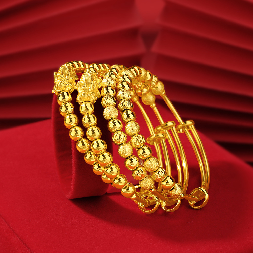 越南沙金貔貅手环女转运珠 串珠金珠女转运招财铜钱貔貅批发手镯