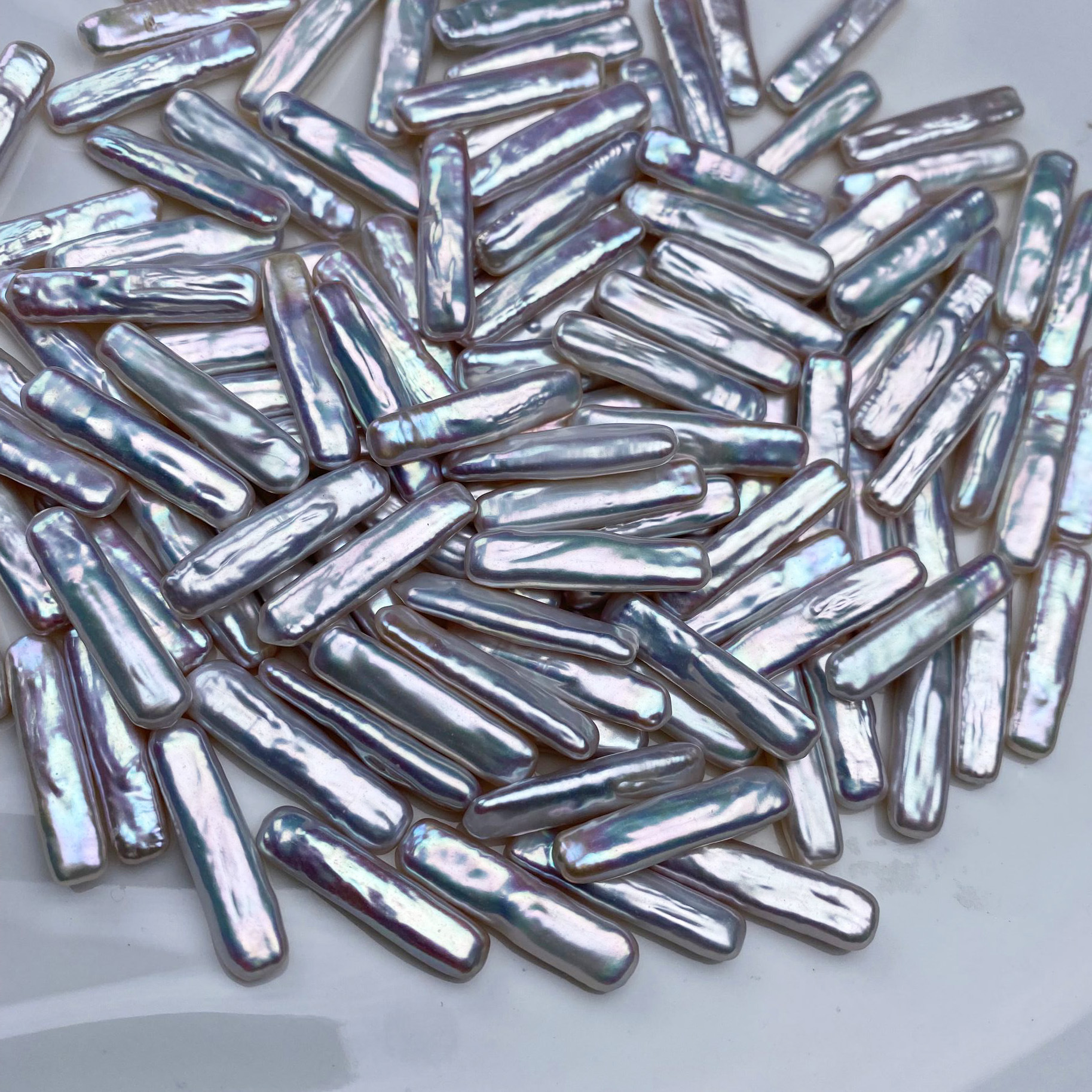 白色长方条银蓝炫彩光牙签异形小银条珍珠diy耳环材料手作设计