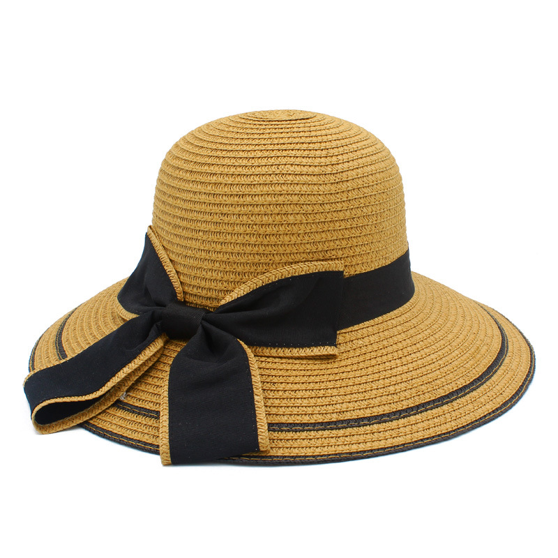 Western Style All-Matching Big Brim Sun Hat Women Elegant Bowknot Sun Protection by the Sea Sun Hat Wholesale Fashion Sun-Proof Straw Hat