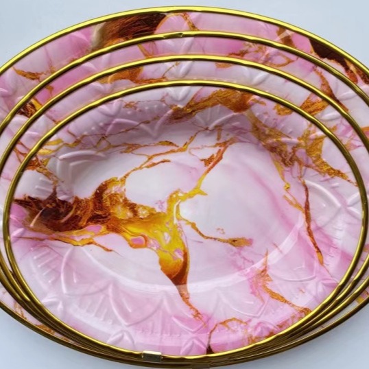 Plate Foreign Trade Marbling Plastic Tray a Disposable Plate Household Dish Pasta Salad Dish Fruit Plate