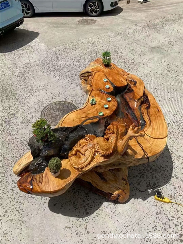 崖柏新款根雕茶几红木根雕茶桌大型整体树根茶台崖柏功夫茶艺桌