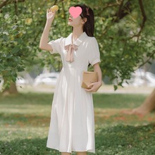 小个子长裙学院风女装夏季学生白色连衣裙2024夏天少女新款初恋子