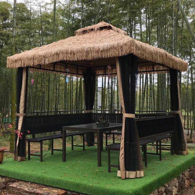 户外凉亭家用别墅庭院农家乐毛草棚小木屋稻草铁艺亭子四角茅草亭