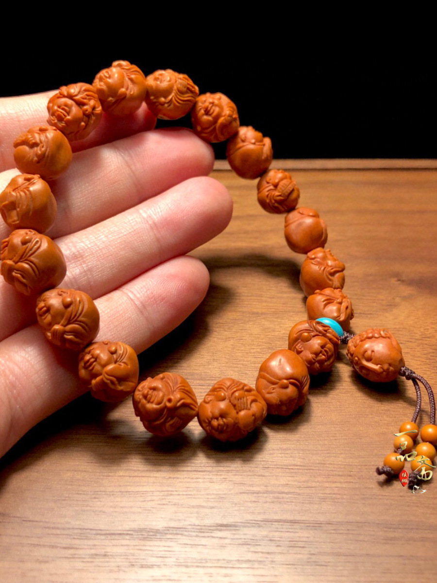 批发弥勒佛桃核手串男款龙纹原籽精雕笑佛女款文玩核桃人生百态橄