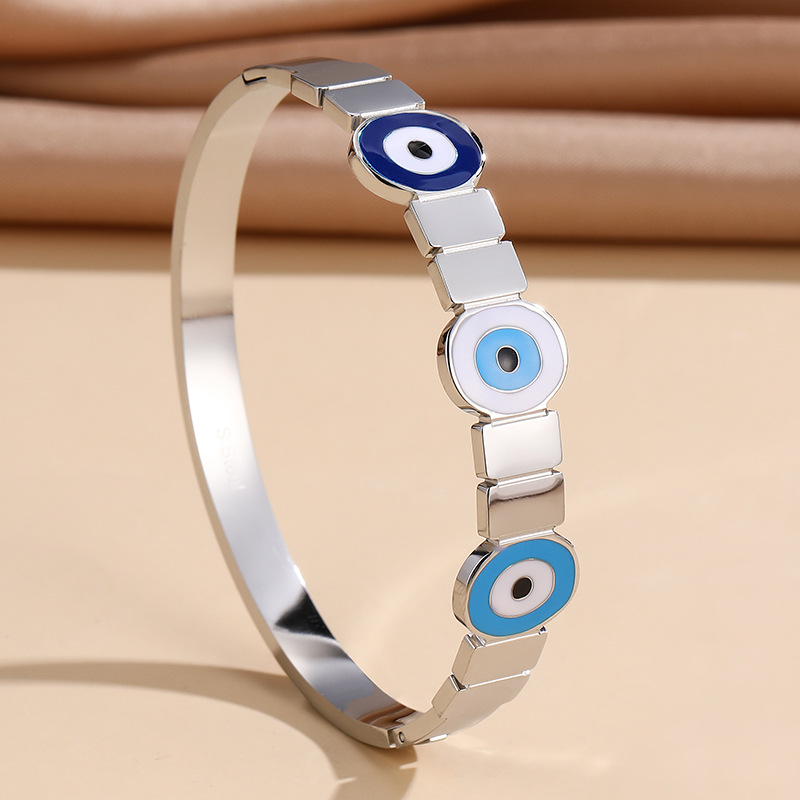 Cross-Border E-Commerce Hot Sale Stainless Steel Devil's Eye Oil Dripping Bracelet Turkey Blue Eyes Retro