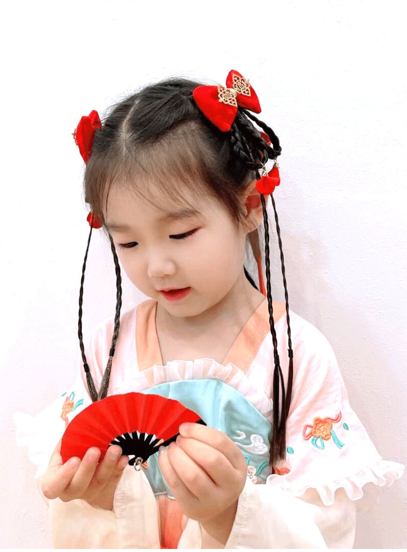 儿童假发辫子古风红发夹毛球流苏头饰汉服公主女童宝宝中国风发饰