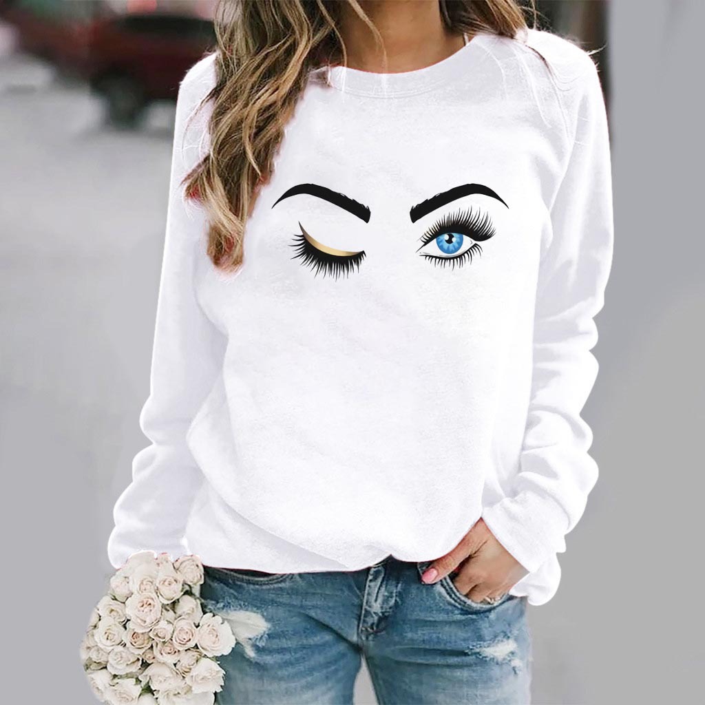 2021女装修身卫衣 时尚印花外贸独立站独立站外贸白色打底衫女式