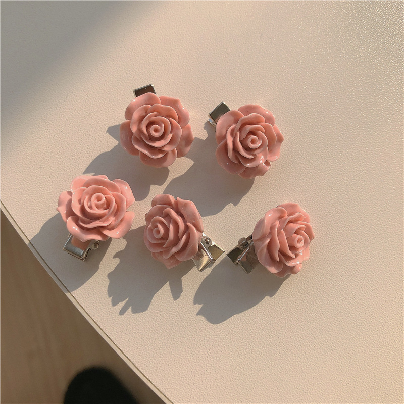 Pink Soft Girl Cute Series Peach Hair Clip Hairpin Sweet Style Camellia Side Clip Bow Headdress Hair Accessories