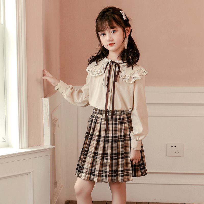 高品质女童童装2022春秋新款长袖衬衫儿童百褶裙套装女中大童服装