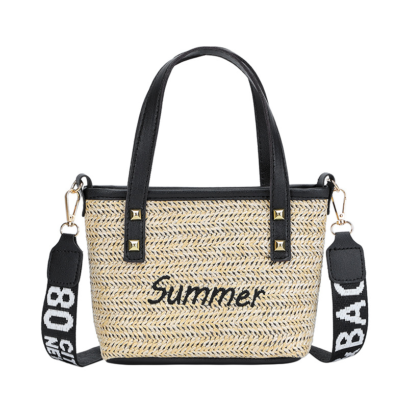 Women's Foreign Trade Bags Personality Rivets Woven Handbag Summer Casual Alphabet Embroidery Shoulder Messenger Bag One Piece Dropshipping