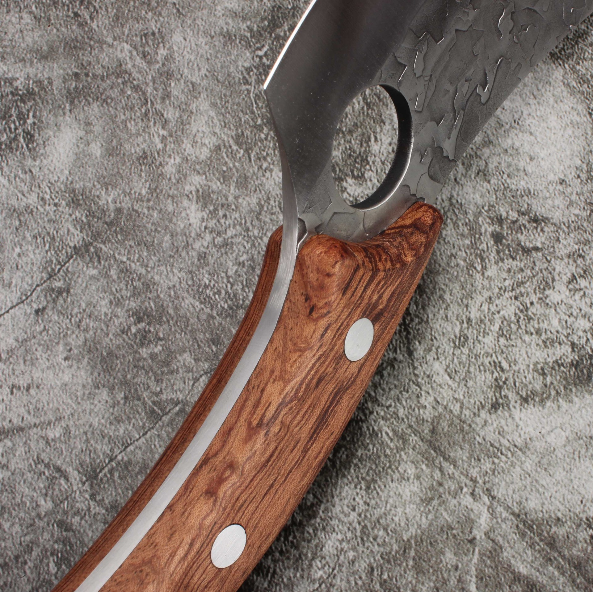 锻打指环小菜刀锤纹花梨木柄高碳钢家用户外杀鱼剔骨割肉屠宰刀