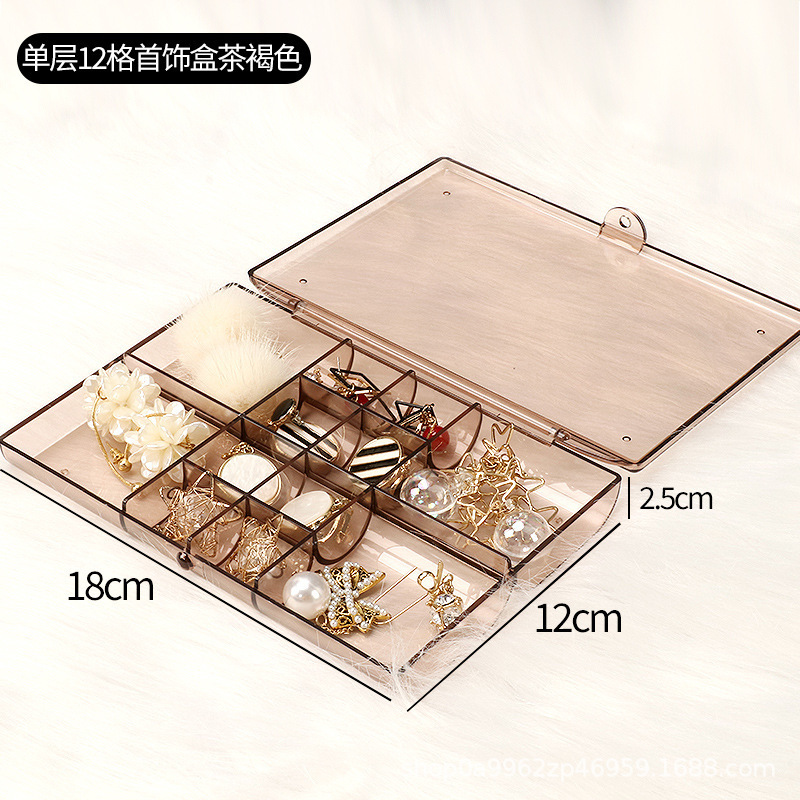 Xiaojing Zhiwang Red Jewelry Box Earrings Ear Stud Necklace Bracelet Partitioned and Transparent Jewelry Box Desktop Dustproof Storage Box