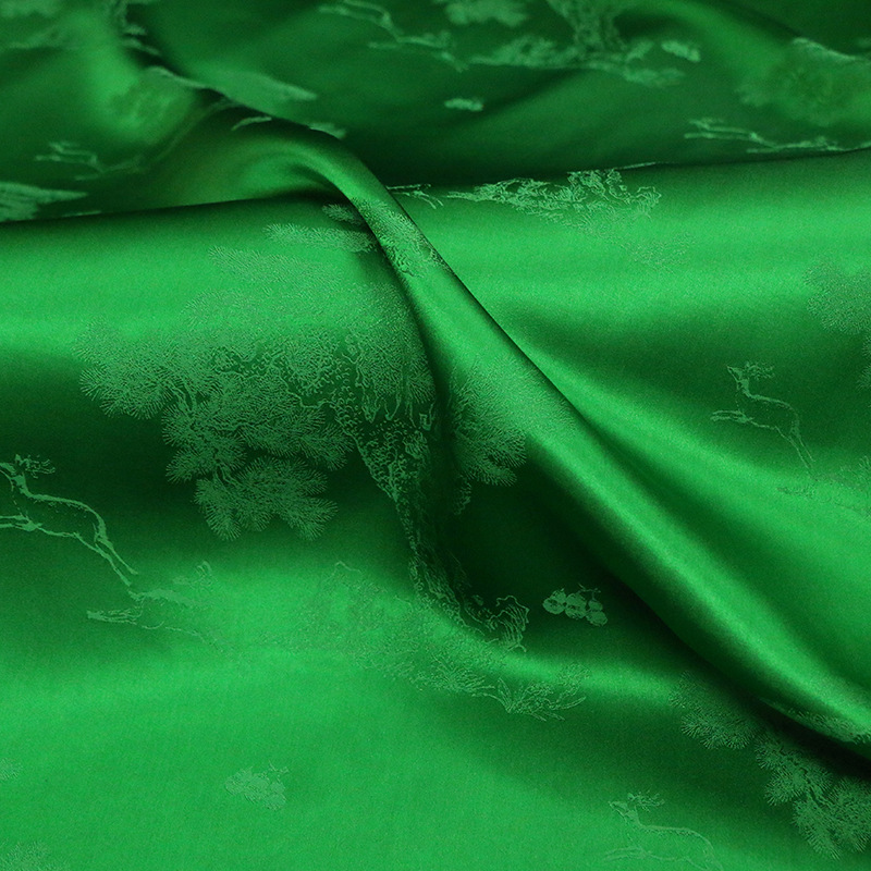 绿色6a级桑蚕丝桑波缎真丝提花缎面料 新中式旗袍国风国潮布料