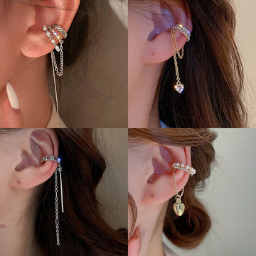 锆石镶钻蝴蝶流苏无耳洞耳夹韩国ins小众设计耳环高级感耳饰批发