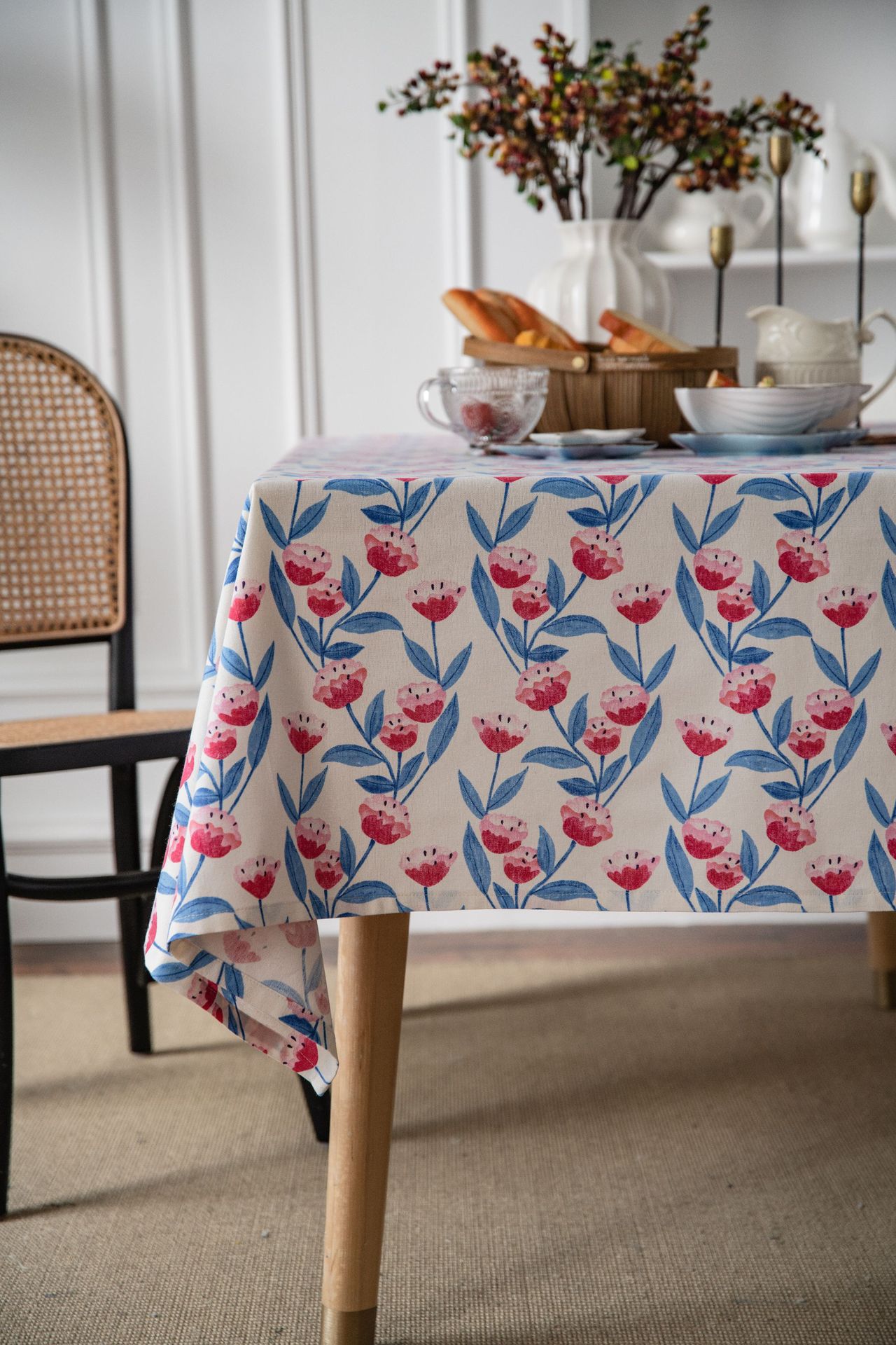 伊缦琪韵桌布碎花田园印花粉色花朵棉麻餐桌布餐厅厨房布艺长方形