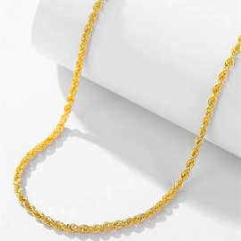 欧氏珠宝18k金项链女麻花扭绳链潮流麻绳素链au750彩金黄金锁骨链
