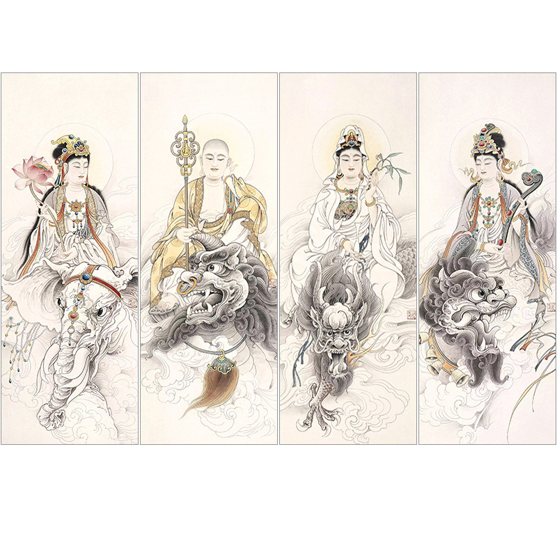 四大菩萨工笔画佛像神佛白描底稿国画人物临摹勾线练习打印底稿