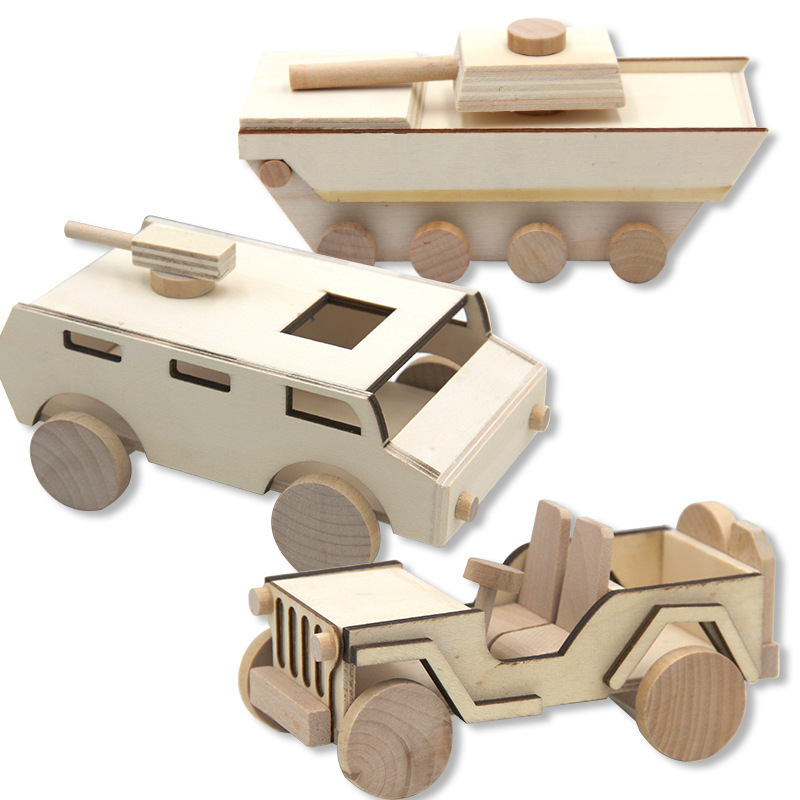 木质汽车坦克模型超轻粘土雪花泥彩泥儿童手工diy绘画涂鸦玩具