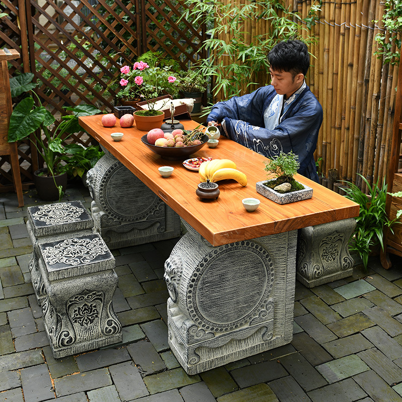 户室外禅意茶桌创意新中式复古庭院桌椅防水一楼阳台花园桌子