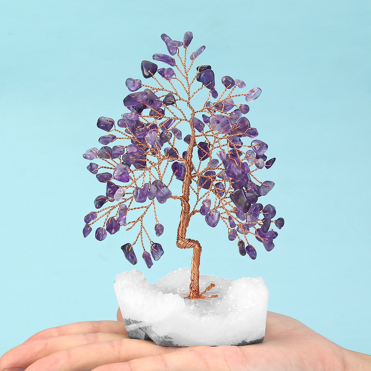 20枝树干弯曲白水晶树簇底座小树摆件七色碎石树白水晶晶簇底座