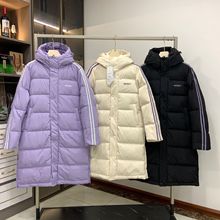 22冬季NERDY反光条长款羽绒服韩系风情侣款宽松型白鸭绒外套