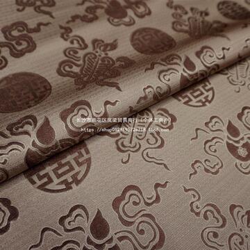 米驼色麻纹丝质八仙福禄寿喜团织锦缎布料旗袍丝绸缎子男唐装面料