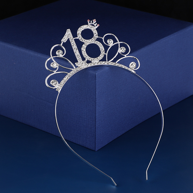金属合金水钻生日发箍 镶钻17 18 21岁周岁数字头饰皇冠派对饰品