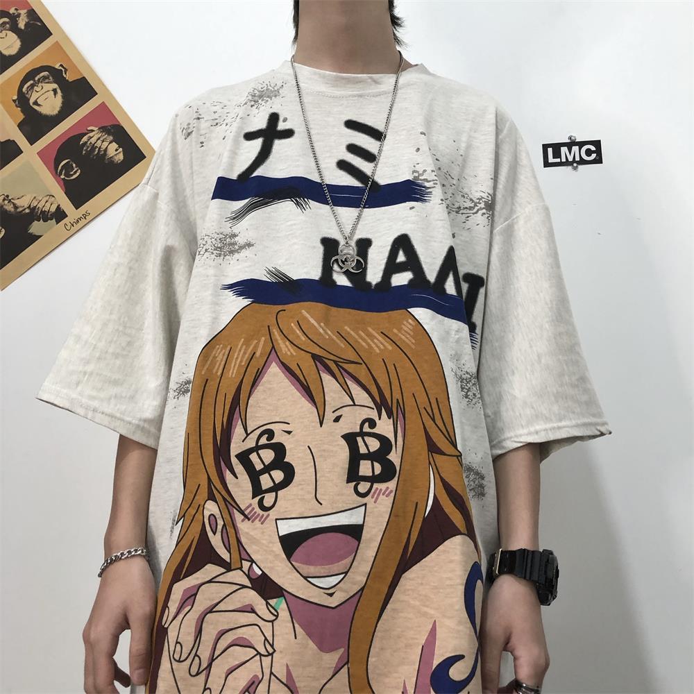 夏季日漫ins复古潮牌海贼王索隆情侣款上衣宽松短袖t恤男女潮代发