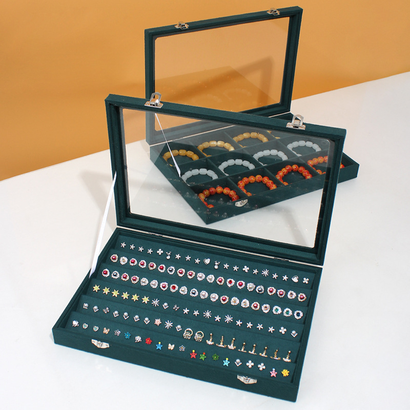 Counter New Jewelry Display Box Flip with Lid Transparent Jewelry Box Necklace Ring Stud Earrings Bracelet Earring Storage