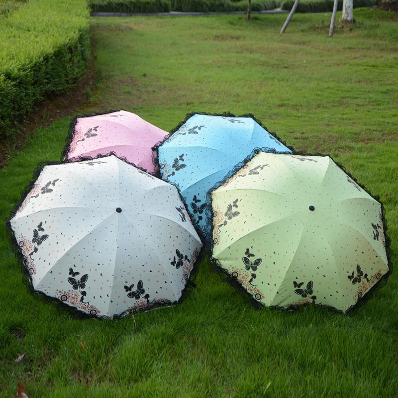 Lace Umbrella Lace Sun Protection Sunshade Small Fresh Butterfly Girl Sun Umbrella Foldable Dual-Purpose Vinyl Tri-Fold Sun Umbrella