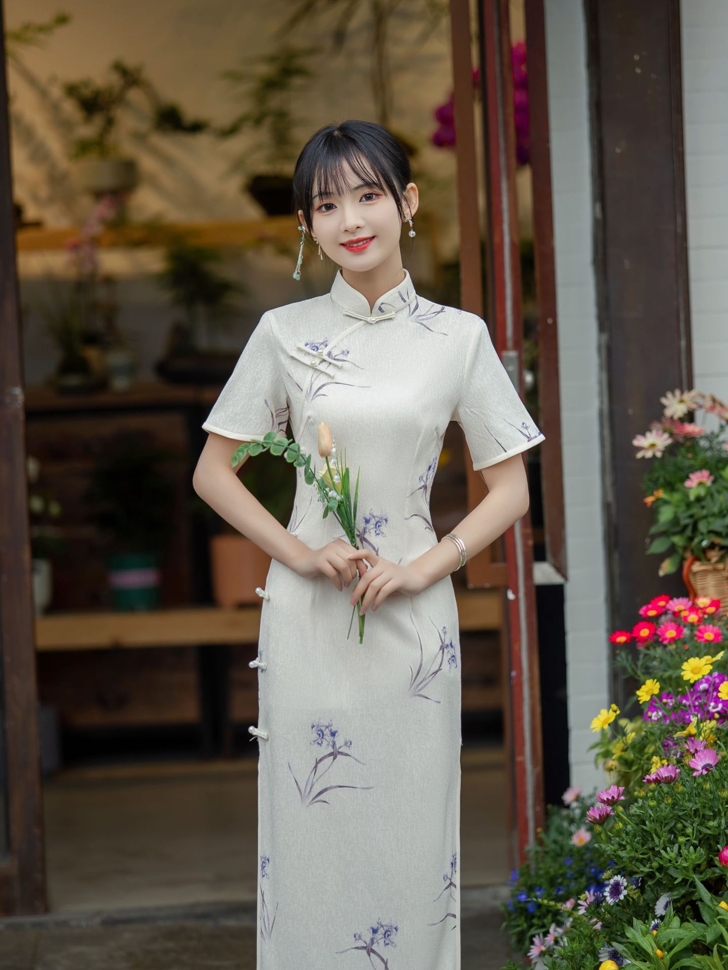 紫兰年轻款素雅文艺清新少女长款旗袍2023年新款短袖平时可穿新中-阿