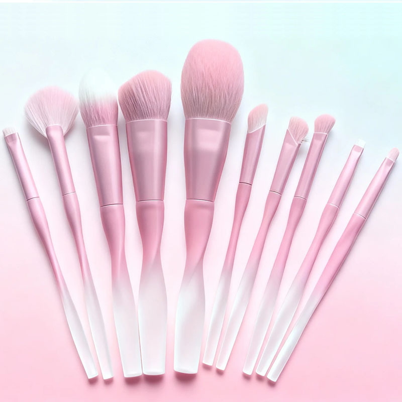 化妆刷 跨境新款 10支螺旋柄透明粉渐变化妆刷套装 散粉刷 眼部刷