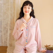 秋季睡衣女日系格纹甜美长袖两件套春秋天棉磨毛绒布家居服套装