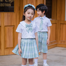 套装学院风短袖衬衫格子百褶裙裤子套装儿童班服幼儿园园服jk制服