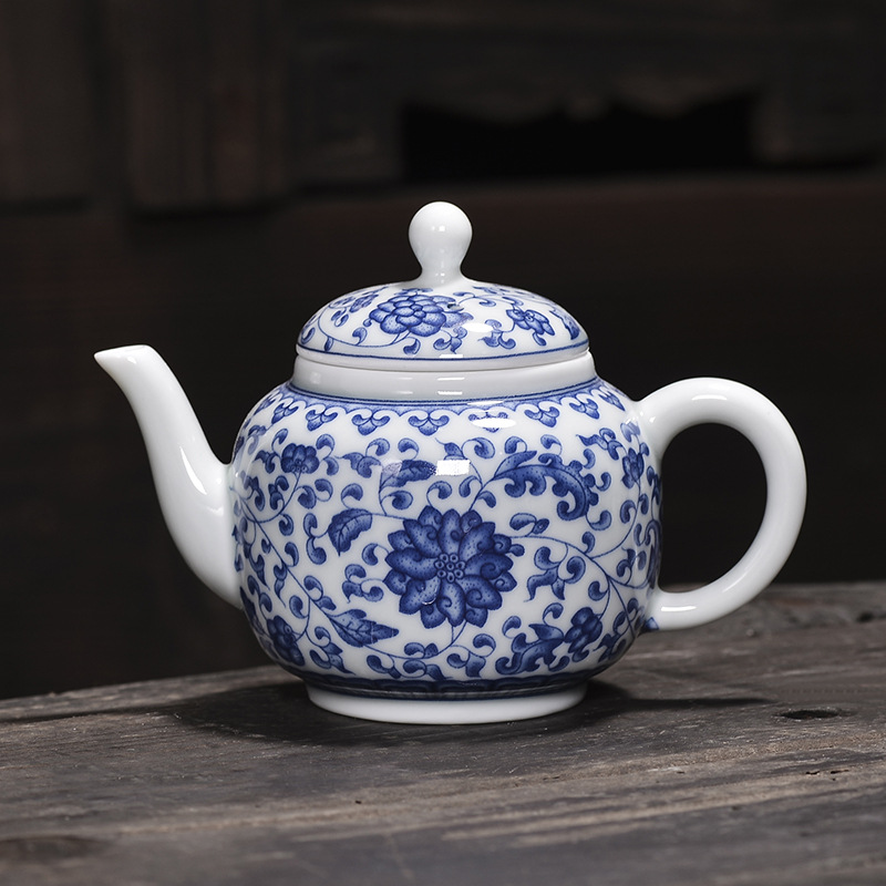 拼淘瓷八 陶瓷青花缠枝莲茶壶釉下彩家用简约茶道泡茶壶功夫茶具