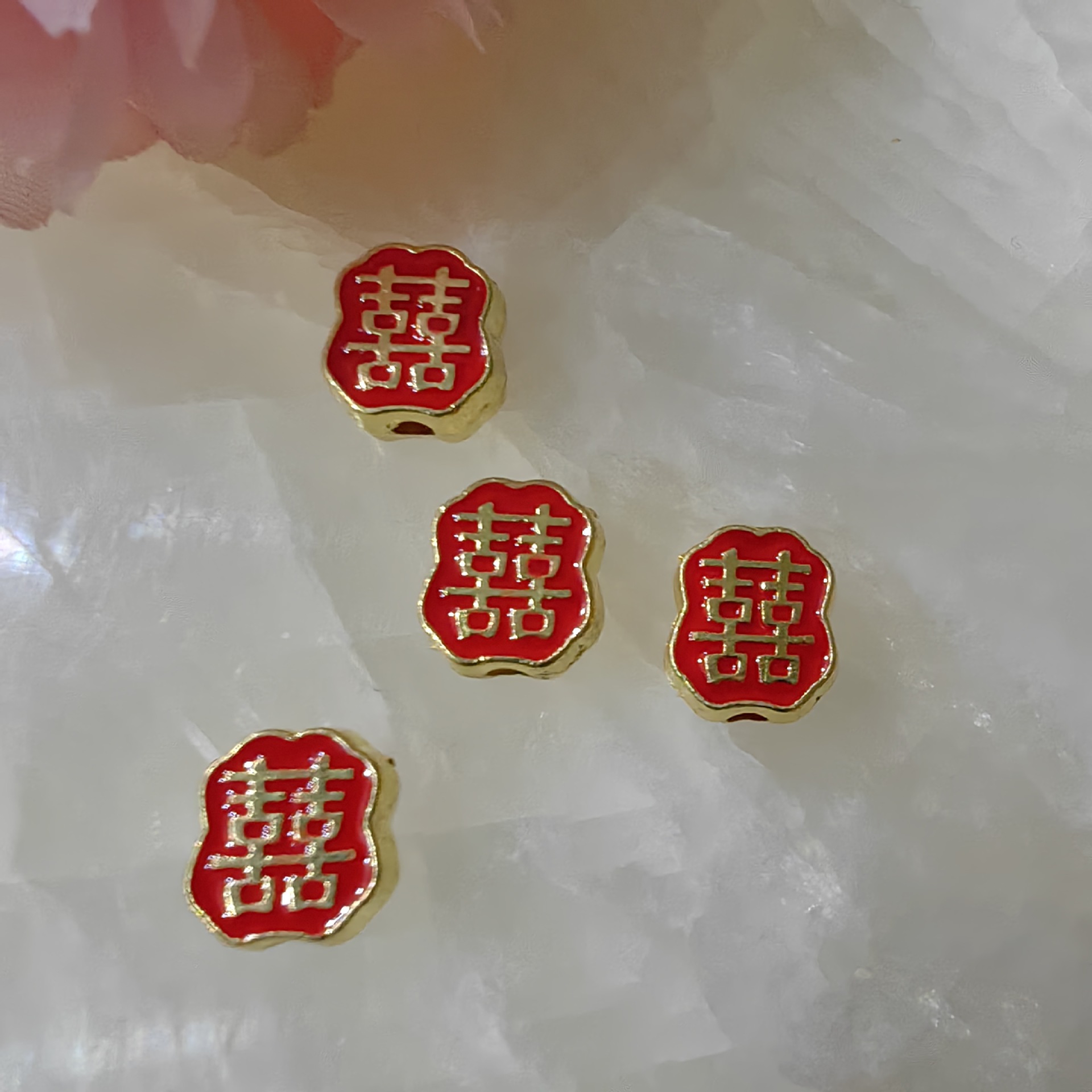 中国风婚庆创意双喜隔珠合金饰品配件 喜字喜糖盒红双喜流苏挂件