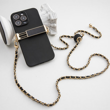 新款斜跨手机背夹链条多色手机挂绳贴皮夹子彩色调节球金属链配件