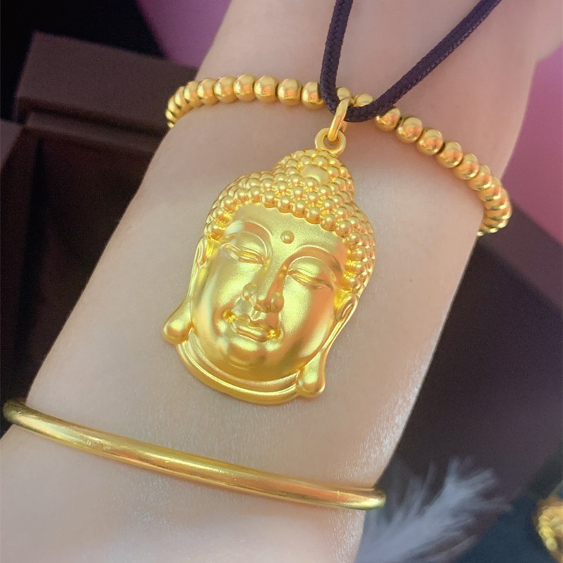 黄金佛吊坠古法999足金佛头项链如来佛3d硬金佛头纯金挂坠