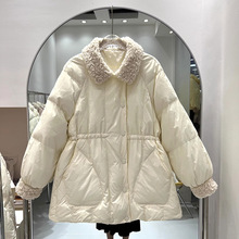 羊羔毛拼接白鸭绒短款羽绒服女2023冬新款宽松时尚百搭小个子外套