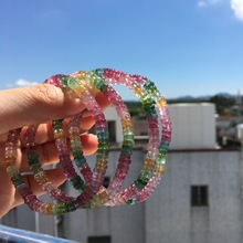 天然巴西碧玺马卡龙算盘珠手链隔片手串彩色单圈糖果色彩虹宝石