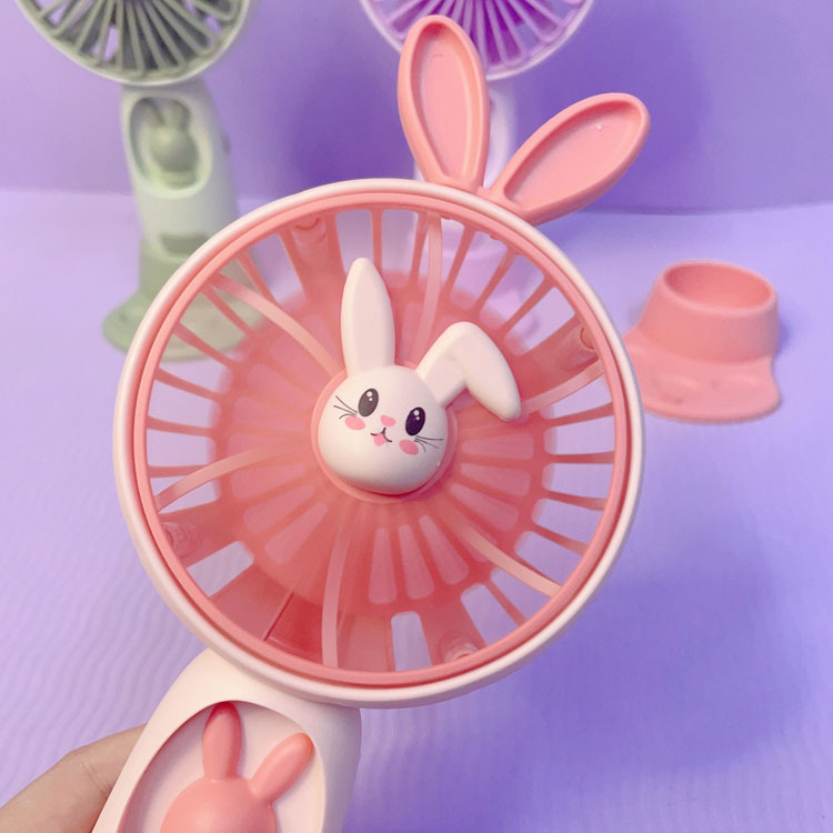 Cartoon Cute Rabbit Light Handheld Fan Office Mobile Phone Holder Portable Gift Band Base Animal Fan