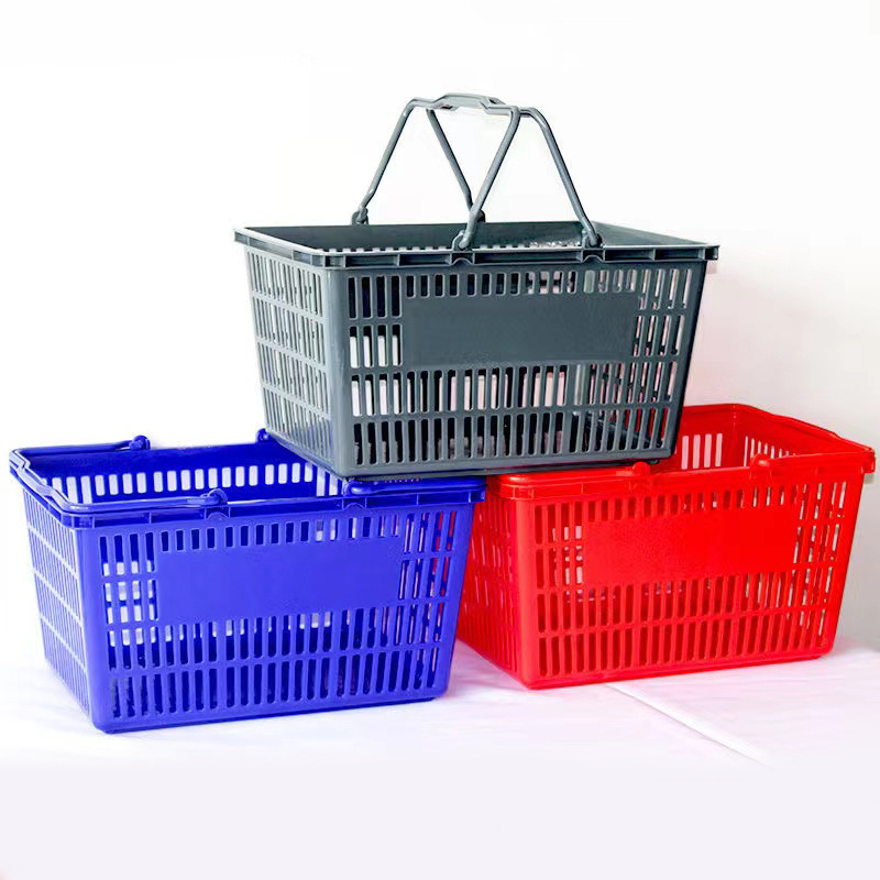 Portable Basket Large Plastic Supermarket Shopping Basket Frame Trolley with Wheels Household Convenience Store Shopping Basket Shopping Basket