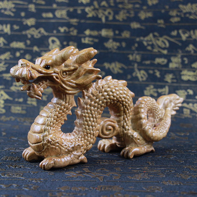 桃木青龙摆件立体木质龙生肖属龙雕刻龙摆件手工雕刻家居工艺品