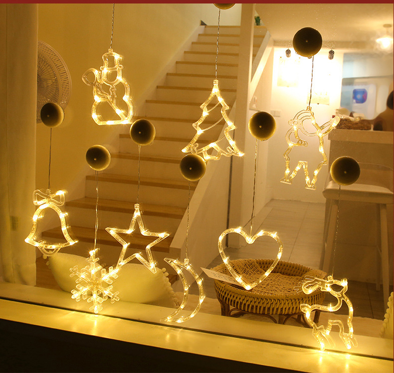 吸盘灯 led圣诞灯房间橱窗挂灯圣诞老人雪花铃铛创意节日装饰树灯