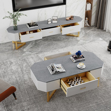 轻奢现代茶几小户型客厅岩板铁艺简约北欧家用方形电视柜组合桌子