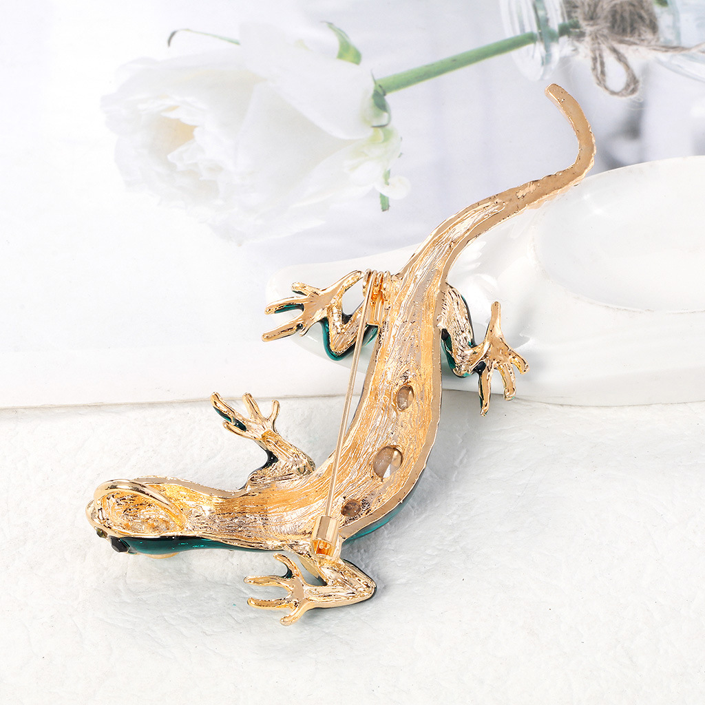 European and American New Retro Personalized Brooch Alloy Diamond-Embedded Lizard Gecko Brooch Four-Claw Snake Diamond-Embedded Corsage Pin