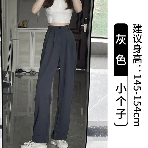 Suit Wide-Leg Pants Female Gray Spring and Autumn Straight High Waist Draping Effect High-End Sense Small Casual Mop Pants