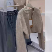 灰色奶fufu的马海毛毛衣外套女装2023秋冬新款感短款针织开衫