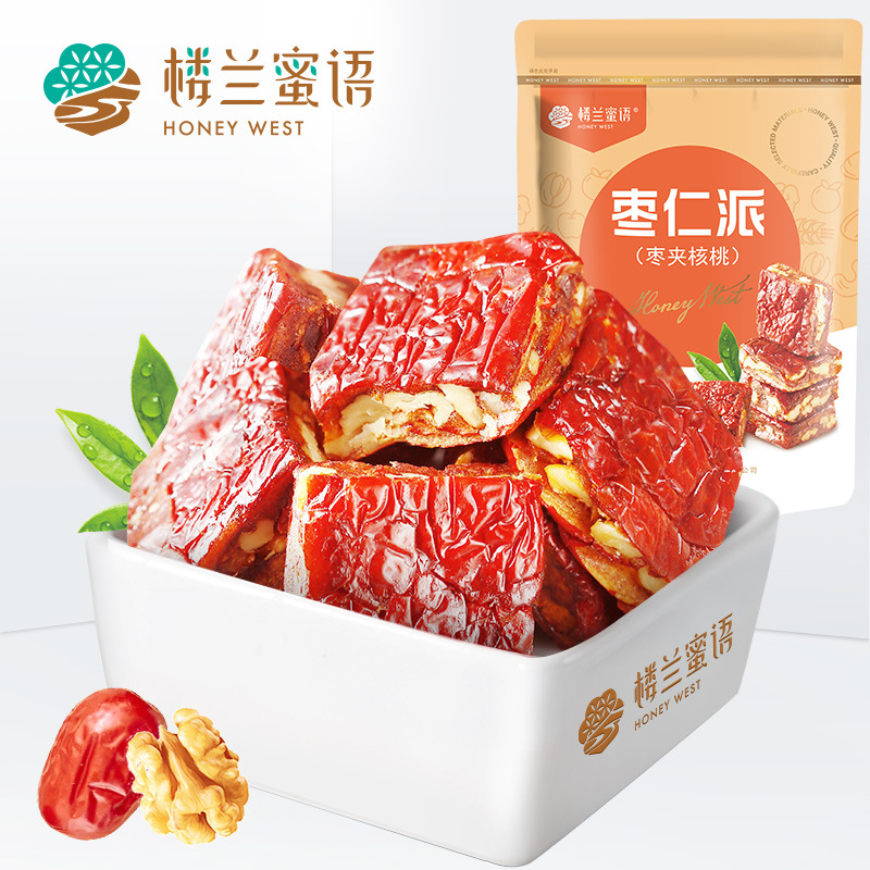 楼兰蜜语厚切新疆枣仁派158g袋装枣夹核桃仁红枣夹心大块追剧零食
