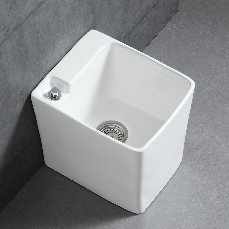 家用陶瓷拖把池小型迷你小号带龙头屋外拖布池阳台卫生间一体式